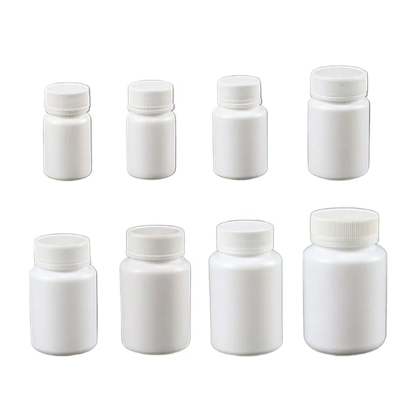 5PCS 15ml/20ml/30ml/50ml/60ml/100ml Plastic Reagent Packing Refillable Bottle HDPE White Empty Seal Container Medicine Pill Vial