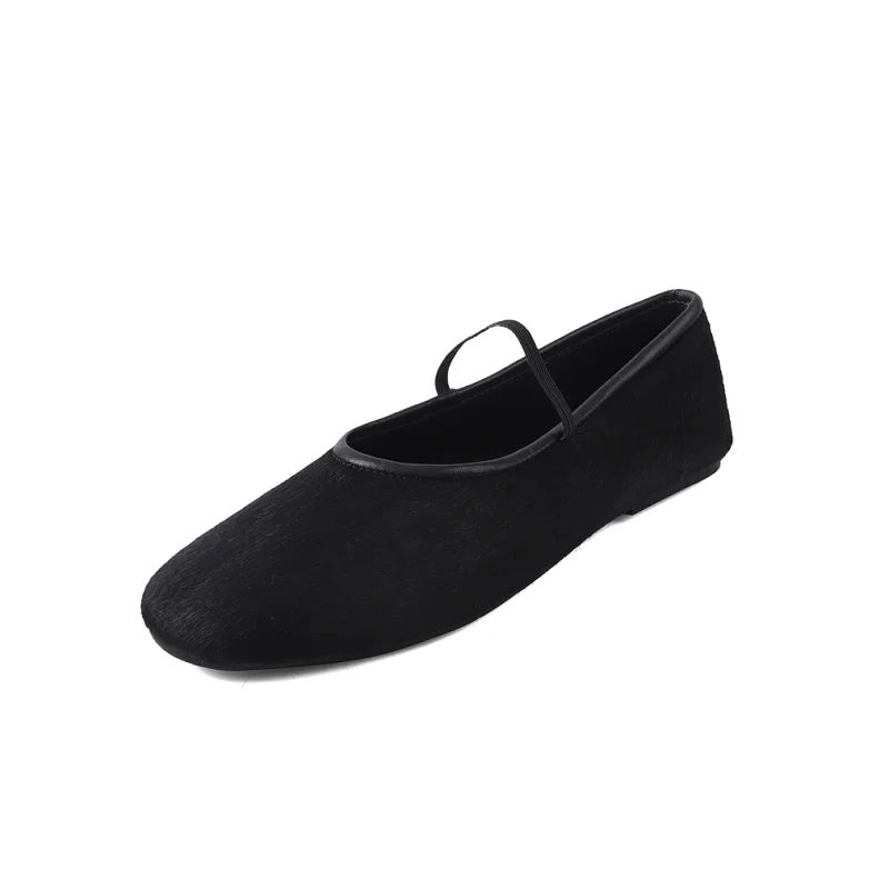 2025 Spring Simple Shoes Woman Horsehair Sexy Flats Ballet Soft Flats Girls Mary Jane Round Toe Genuine Leather Daily Shoes