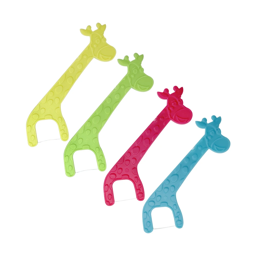 40pcs Child Giraffe Dental Flosser Picks Kids Dental Floss Stick Children Cute Cartoon Teeth Toothpicks Oral Care Tooth Cleaning