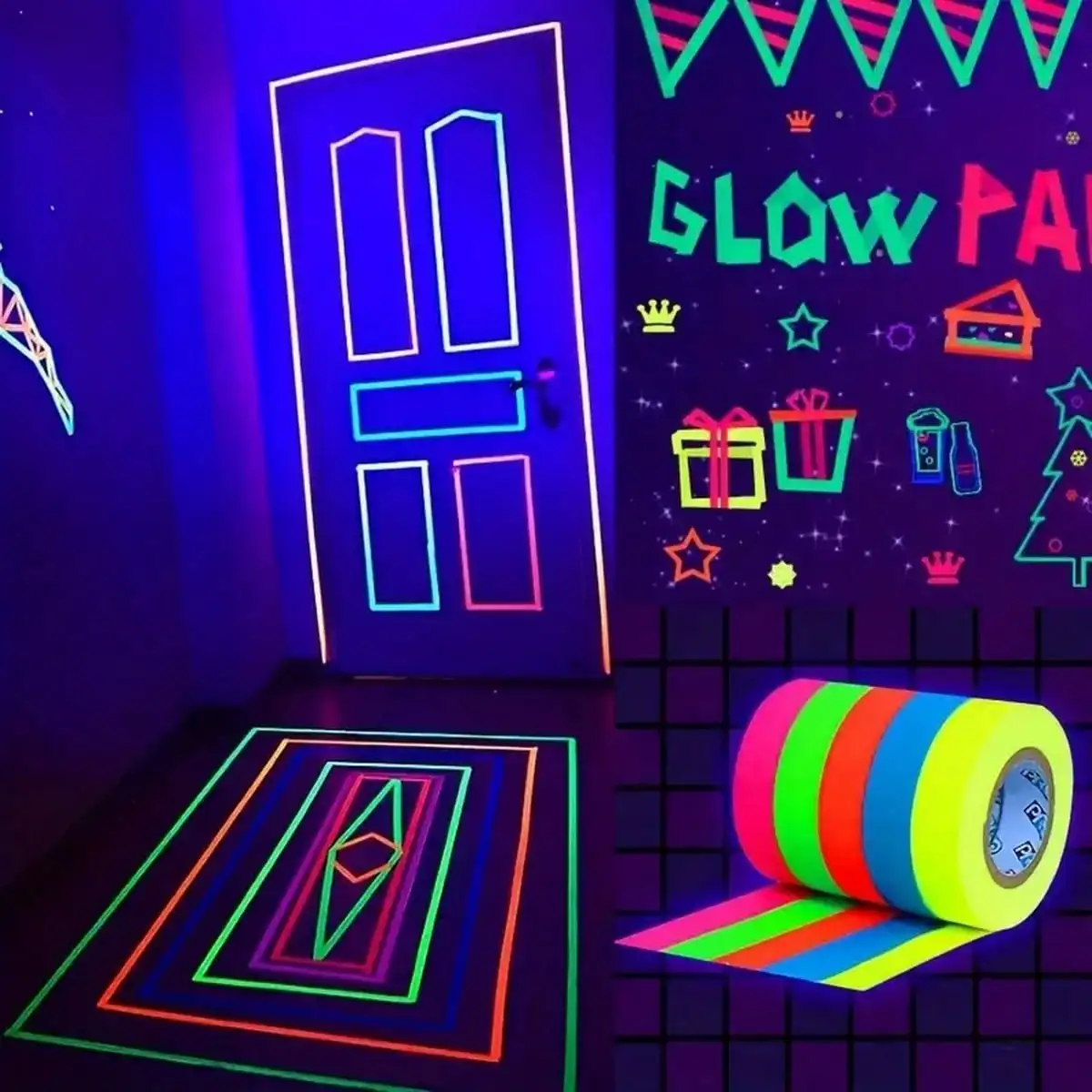 5/10pcs Fluorescent Neon Adhesive Tapes - 5 Colors - UV Black Light - Party Decoration, Halloween, Crafts - 5m X 12.7mm