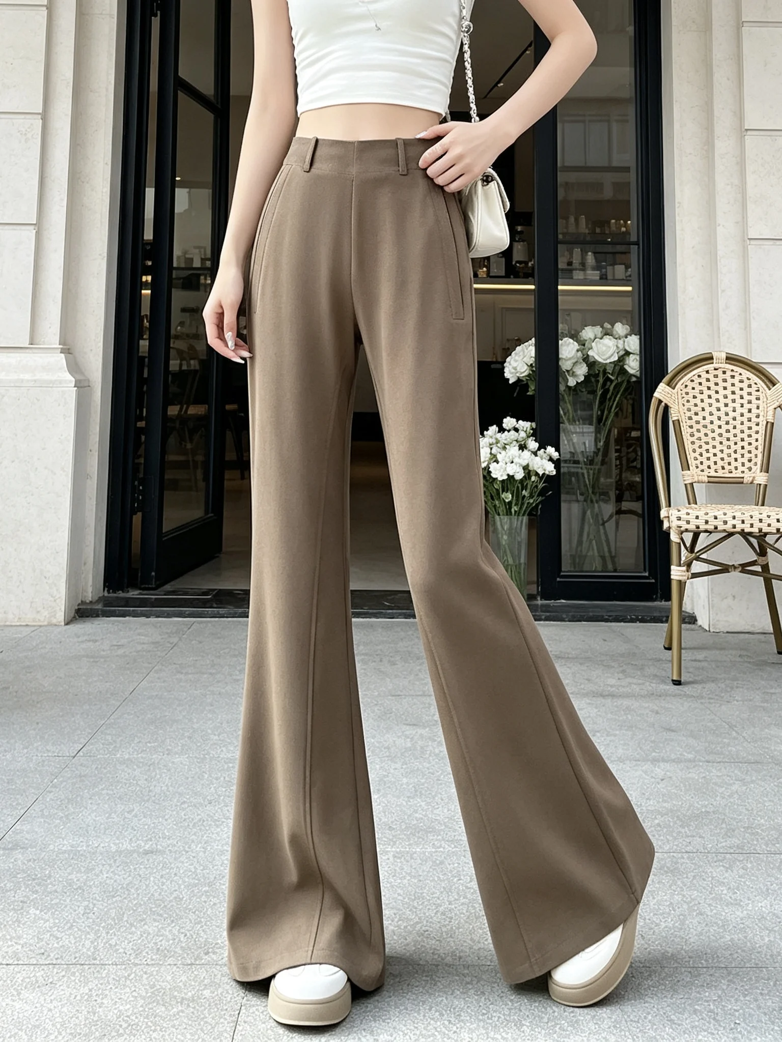 Cafe Brown High Waist Wide Leg Suit Pants Women's Spring Autumn 2026 New Versatile Slimming Casual Floor Length Trousers