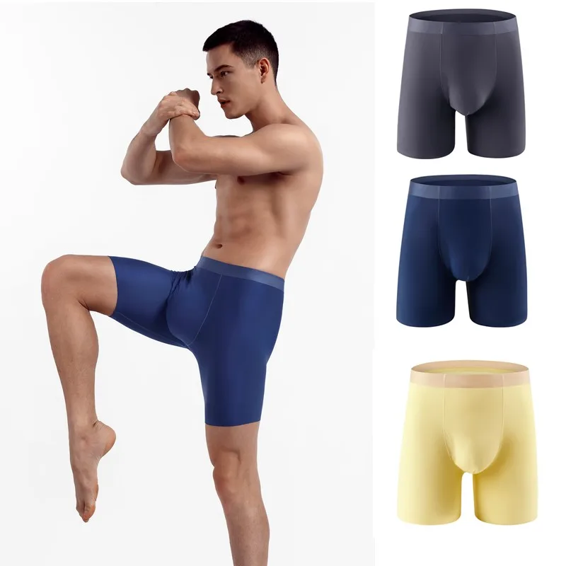 Large and Lengthened Boxer Men\'s Cross Border Medium Waist Speed Dry Traceless Pants Ice Silk Seamless Underwear