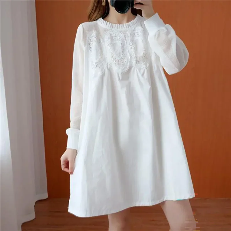 Elegant Solid Color Spliced Pockets Gauze Ruffles Lace Blouse Women's Clothing 2022 Autumn New Casual Pullovers Loose Chic Shirt