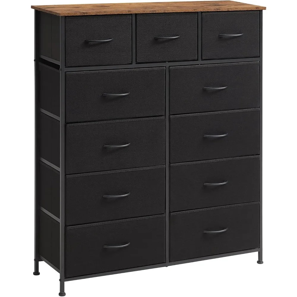 

Dresser for Bedroom with 11 Drawers, Wide Storage Organizer Chest of Drawers with Fabric Bins for Closet Bedside Nursery Living