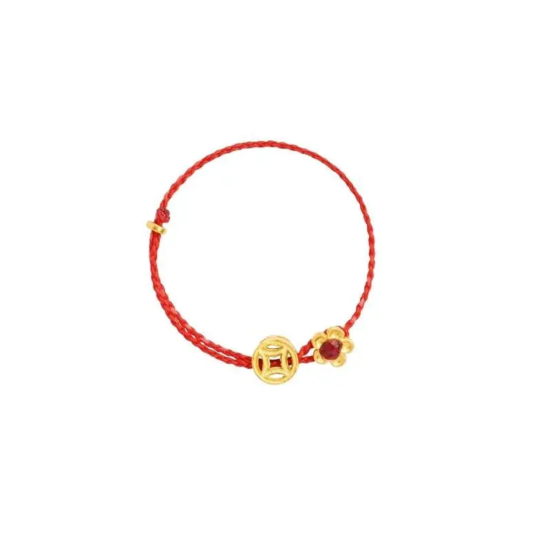 لطيف قابل للتعديل المنسوجة حبل أسود أحمر خواتم جميلة الذهب اللون زهرة عملة الثروة خواتم محظوظ النساء فنجر مجوهرات anillos mujer