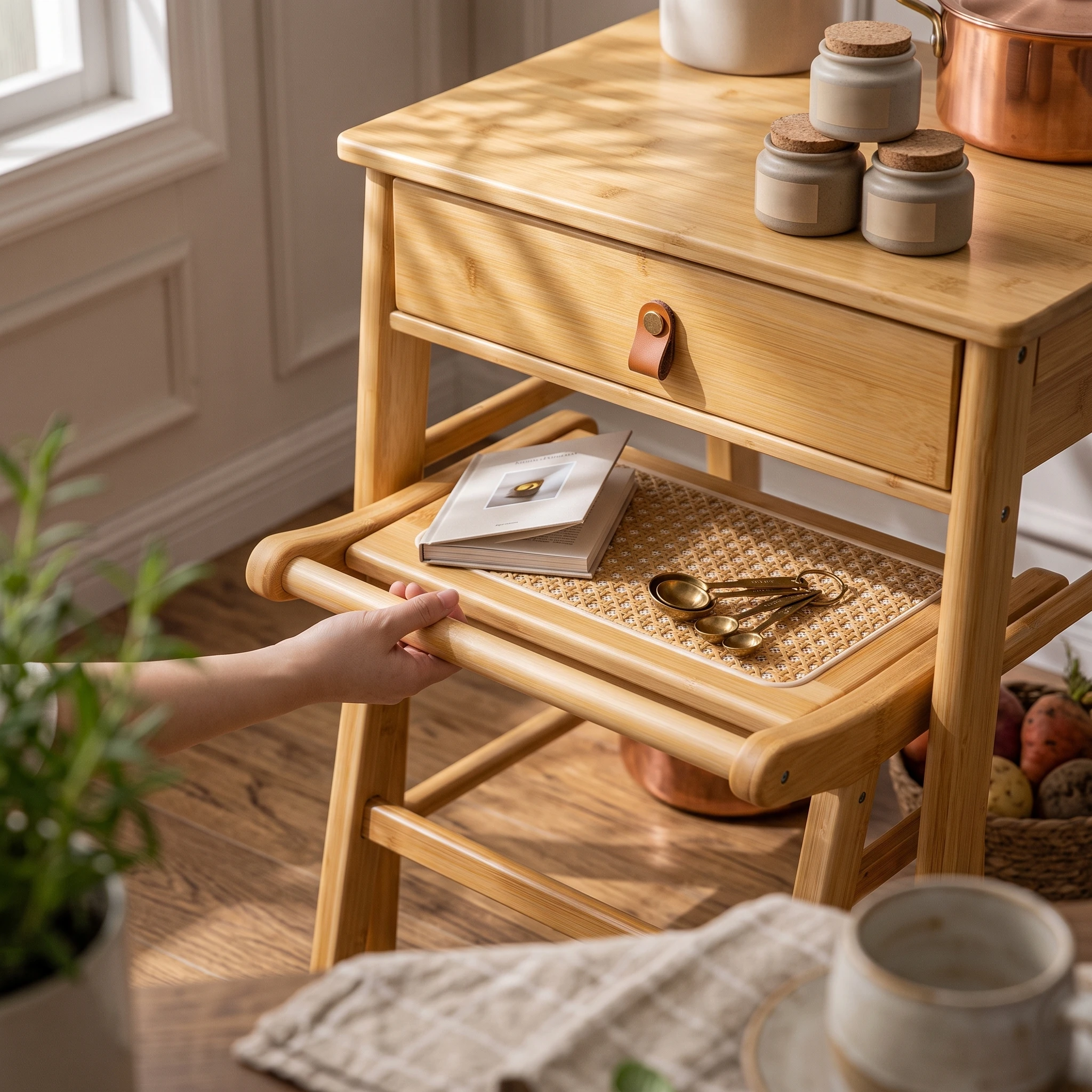 Square Wooden Stool Stable Wooden Footstool Footrest Low-Height Furniture Portable for Vanity, Entryway