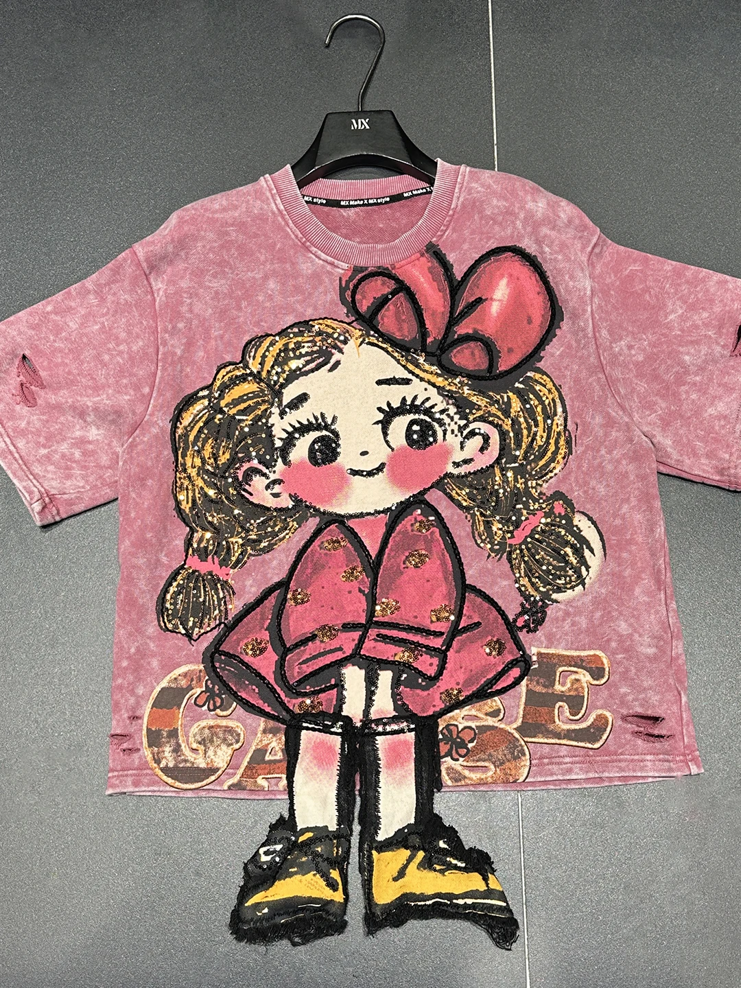 الربيع والخريف جديد الثقيلة الحرفية الكرتون 3D فتاة صغيرة قصيرة الأكمام تي شيرت للنساء فضفاضة عارضة الحلو نمط نصف كم أعلى #3