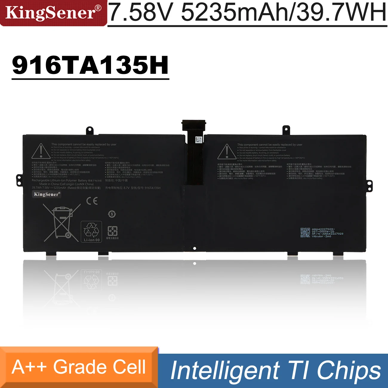 

KingSener 916TA135H DYNZ02 Laptop Battery For Microsoft Surface Go 1943 12.4" Series M1187088-004 7.58V 5235mAh 39.7Wh