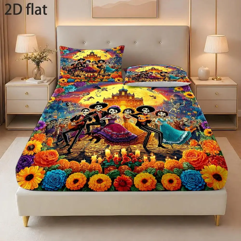 Three-Piece Fitted Sheet Bedding Set (Includes 1 Fitted Sheet + 2 Pillowcases) Mattress Protector, Fitted Elastic Style, Protective Cover, 2D Flat Priting, Mattress Protector, Starry Galaxy Swirl Pattern, Abstract Fluid Oil Painting Style, Halloween Party Night, Suitable for All Seasons, Machine Washable Design, Holiday Decoration, Various Sizes, Breathable Protective Cover Plus Pillowcase