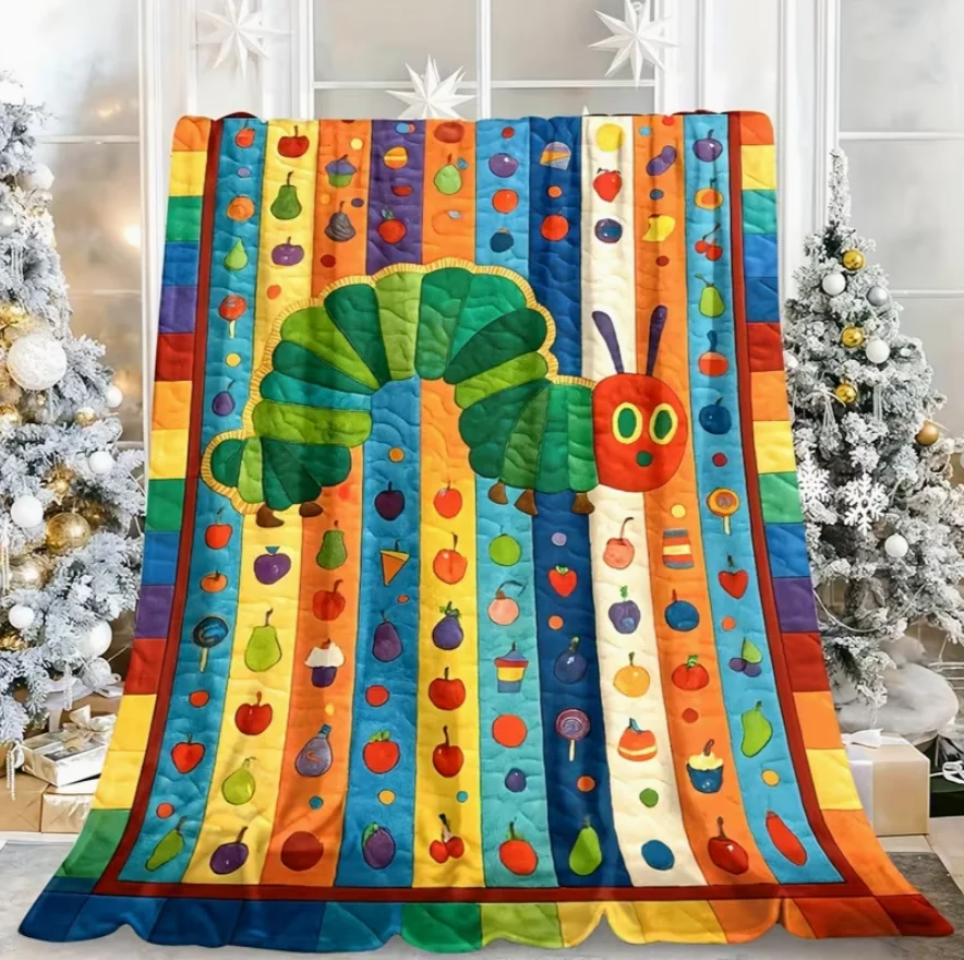 Cozy Soft Flannel Bug Blanket with Vintage Fruit CATERPILLAR Design Couch Cover All-Season Bedspread for Rooms Christmas Gift