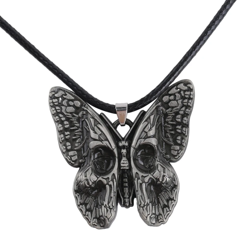 Butterfly With Skull Pendant Necklace Personality Chrom Hiphop Halloween Jewelry Party Gift-FUNN