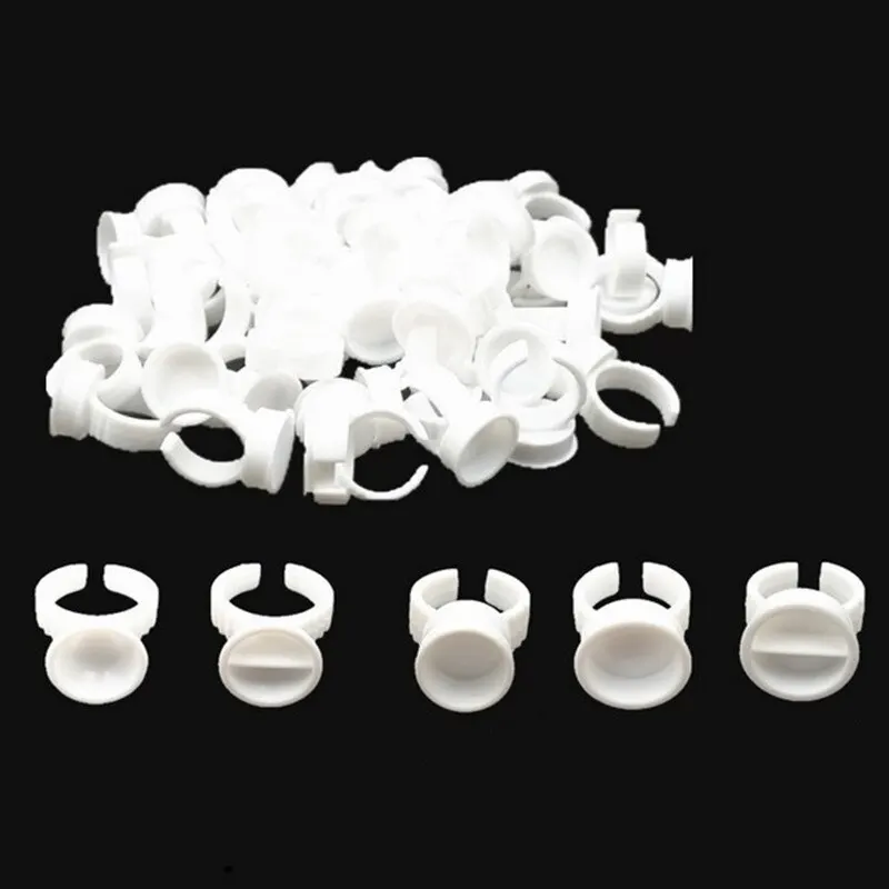 100pcs Disposable White Glue Holder Ring Adhesive Pallet For Eyebrow Tattoo Pigment Eyelash Extension Container Ring Cup