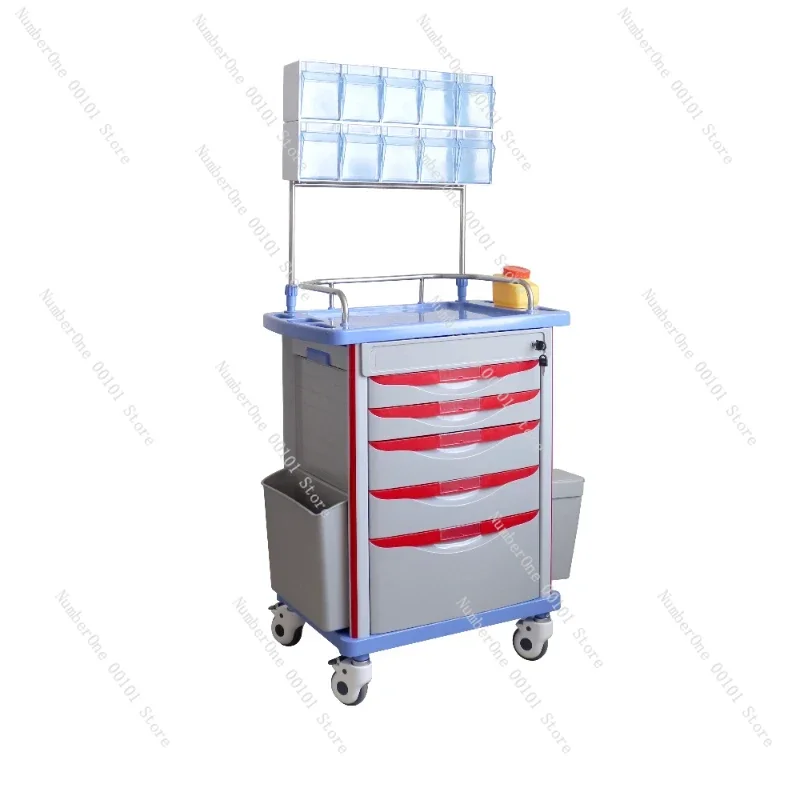 Hospital Furniture ABS Plastic Anesthesia Medicine Medical Cart Emergency Treatment Trolley