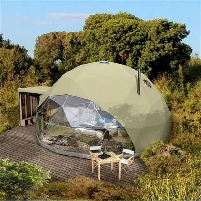Luxury igloo tent geodesic with bathroom curtains