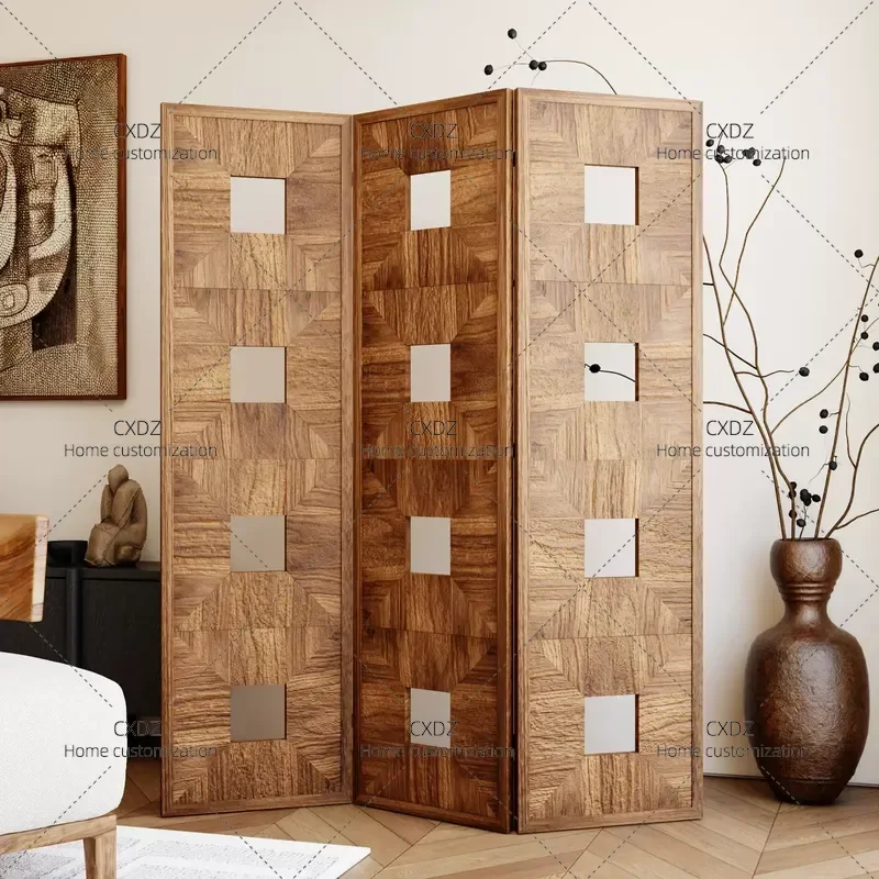 Medieval Style Screen Partition for Living Room Mobile Folding Baffle Light Luxury Home Room Shelter Simple Modern Design
