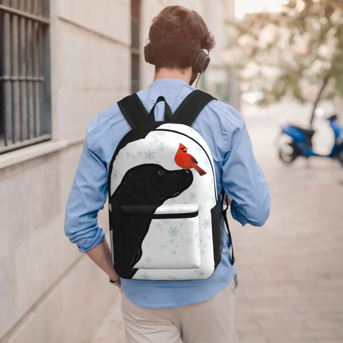 Black Labrador Christmas And Cardinal Bird Student Backpack School Bag Hiking Travel Daypack for Men Women Bookbag Shoulder Bags