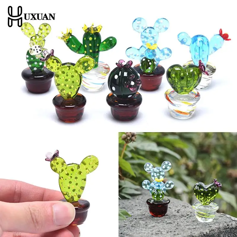 Figurinhas de cacto para Home Decor, Handmade Murano Glass, Desktop Ornamentos, Creative Craft Adnment, Colorido bonito em miniatura planta