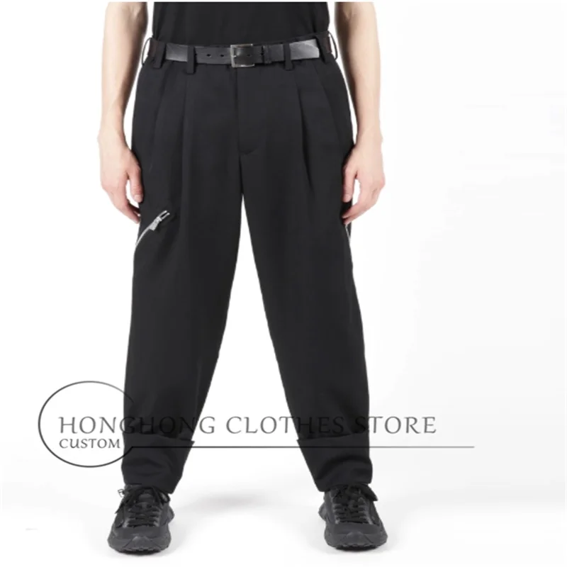 【Customized】New zipper hollowed-out deconstructed fine-spun small leg flanged drape casual high-quality long pants for men