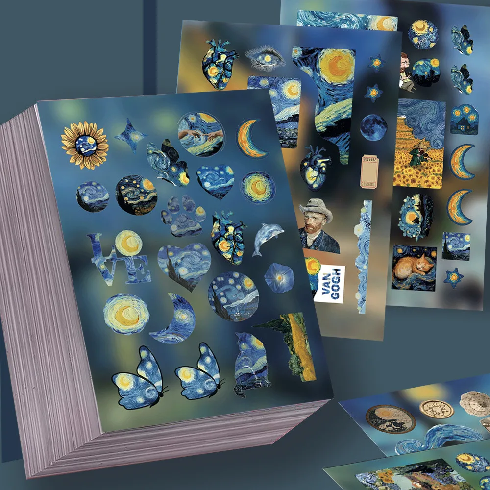 8 Pcs Van Gogh Die-Cut Stickers - Artistic Retro World-Famous Paintings Waterproof Decor for DIY Crafts Giajar Sticker Store