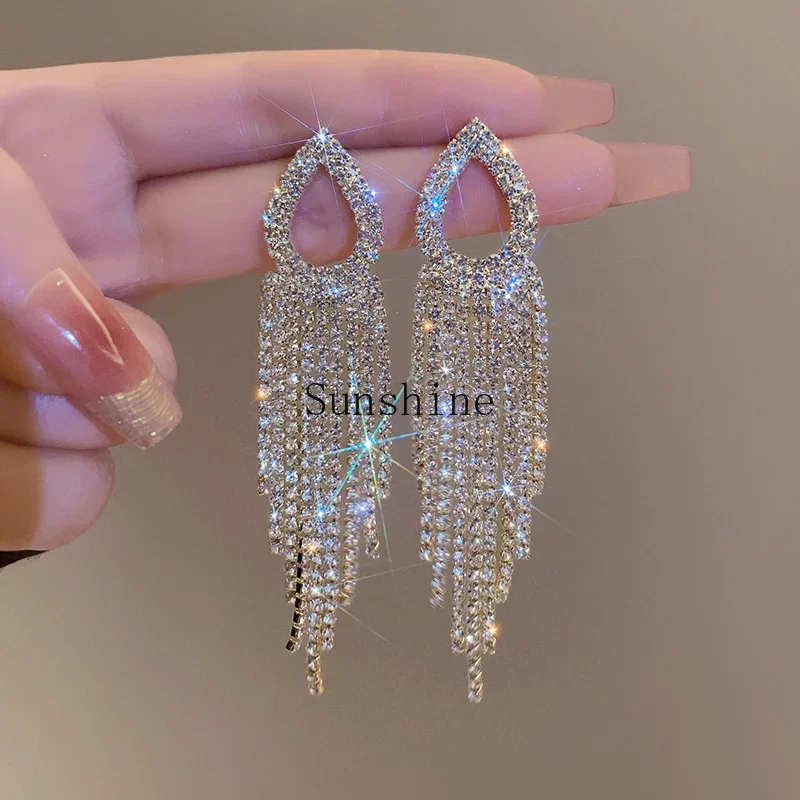 Personality exaggerated long water drop fringed earrings temperament advanced atmosphere earrings