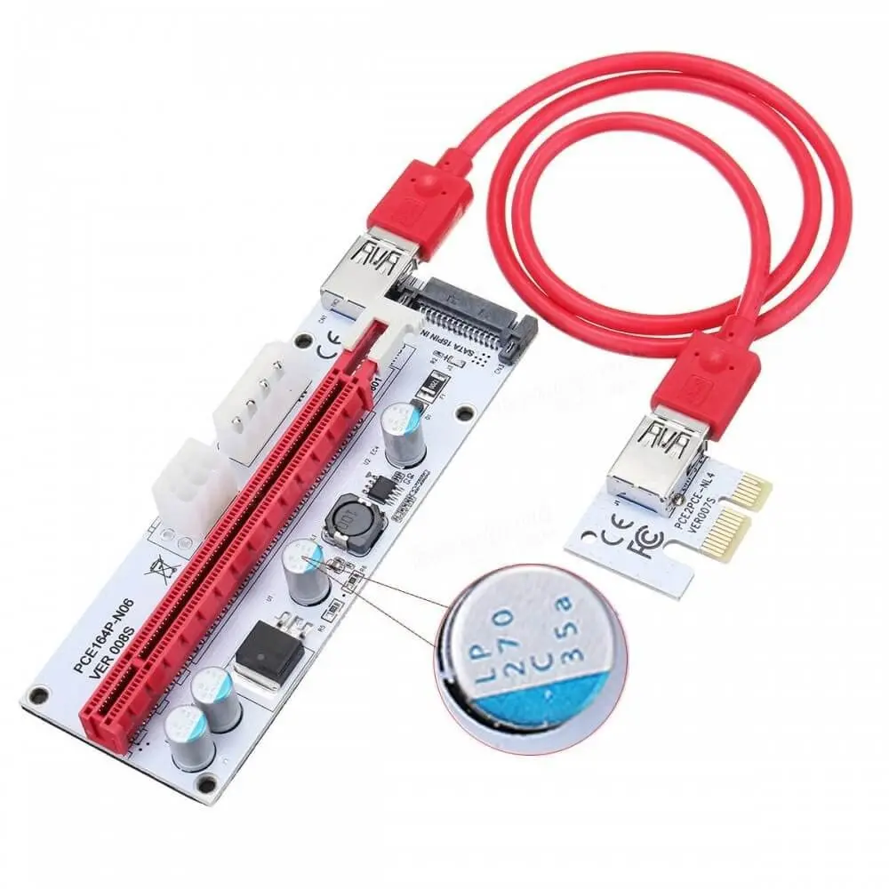 VER 008S USB3.0 PCI-E Express 1x to 16x Extension Cable Extender Riser Card for 8 GPU Graphics Cards