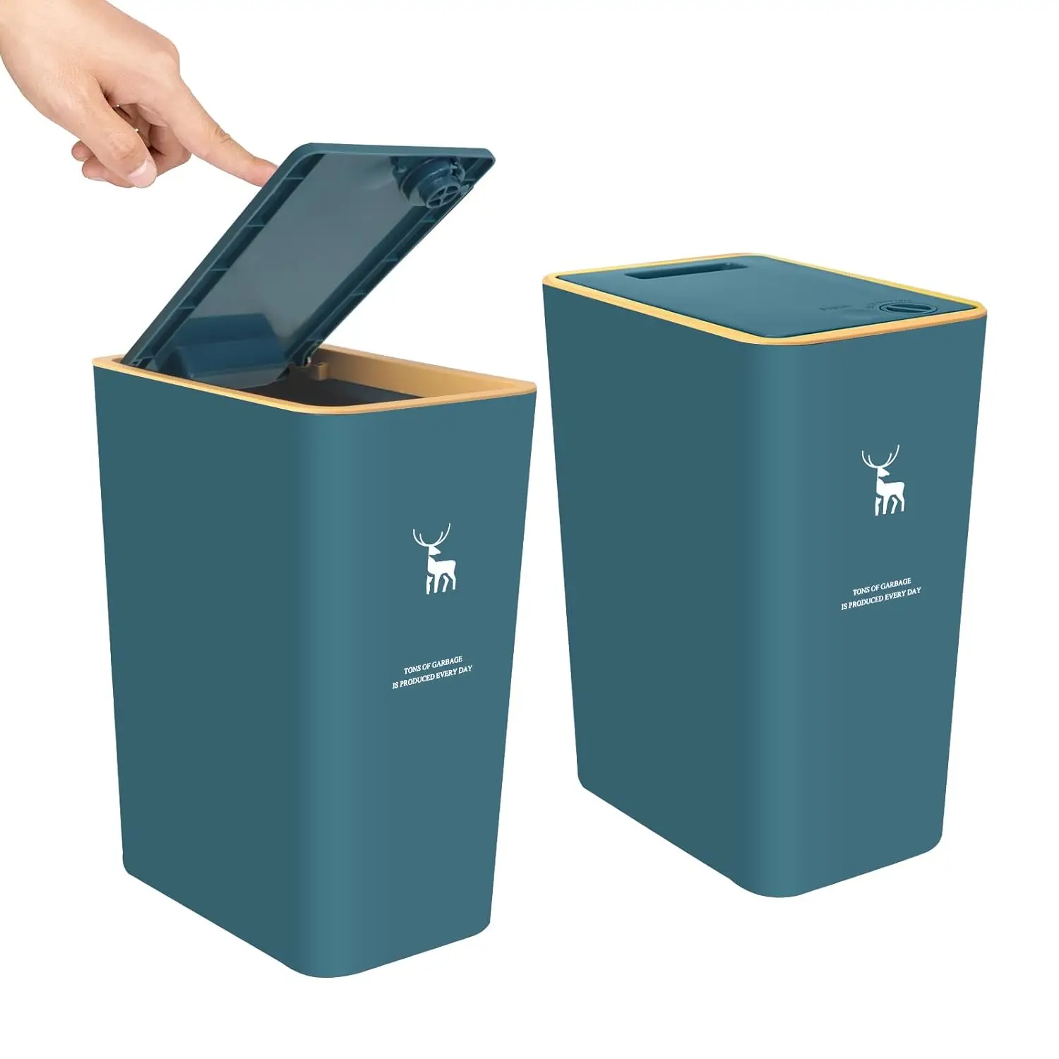 

2-Pack 4-Gallon Press-Top Trash Cans, Dog-Proof Small Garbage Bins for Bathroom Kitchen Bedroom Office, Green