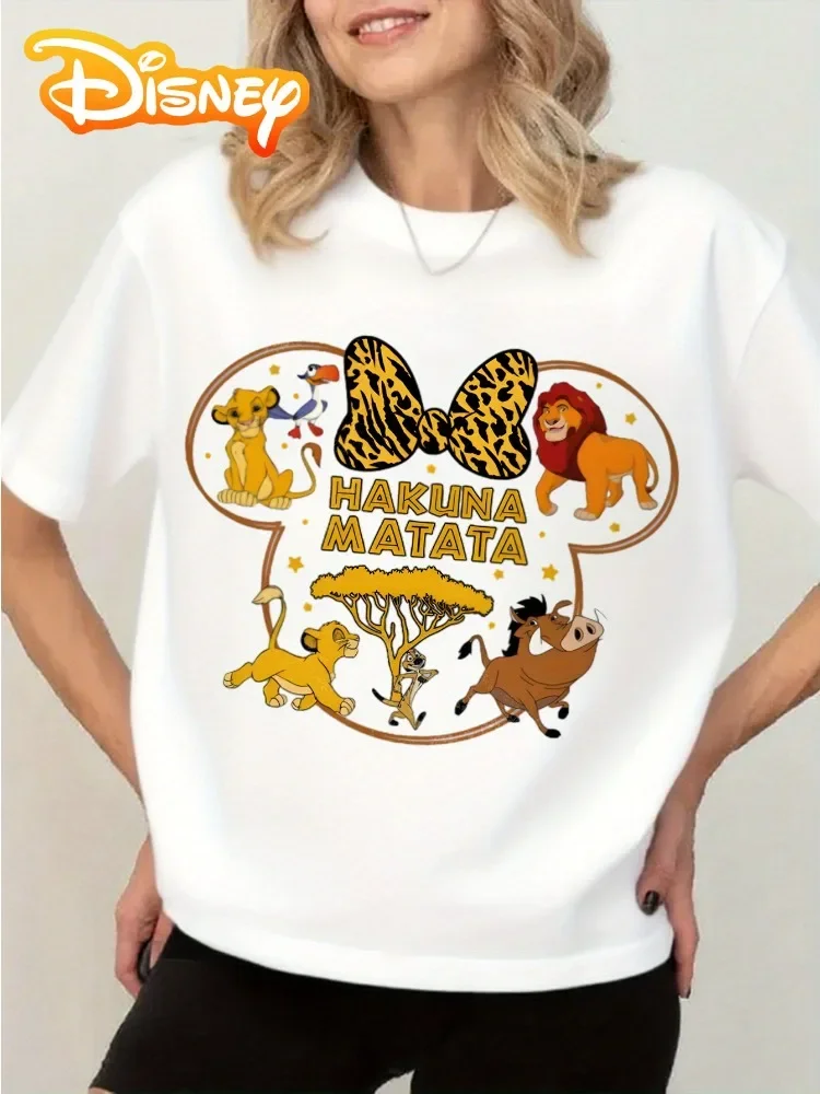 ديزني الأسد الملك هاكونا ماتاتا المرأة تي شيرت قصير الأكمام مع حية خرافة التوضيح فضفاضة تناسب الصيف قمة الموضة غير رسمية
