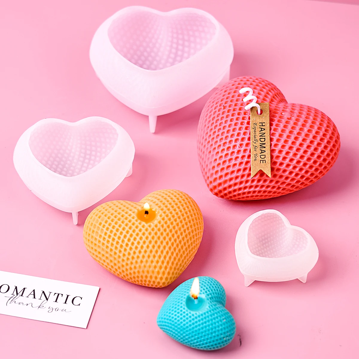 3D Woven Heart Silicone Candle Mold DIY Handmade Love Scented Mould Mousse Cake Baking Mold Wedding Decor Valentine\'s Day Gifts
