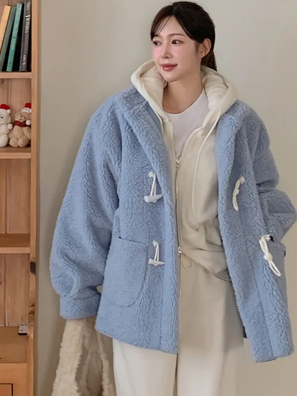 

Корейская модная женская зимняя куртка из овечьей шерсти с эффектом омоложения, стильный дизайн, трендовая хлопковая одежда