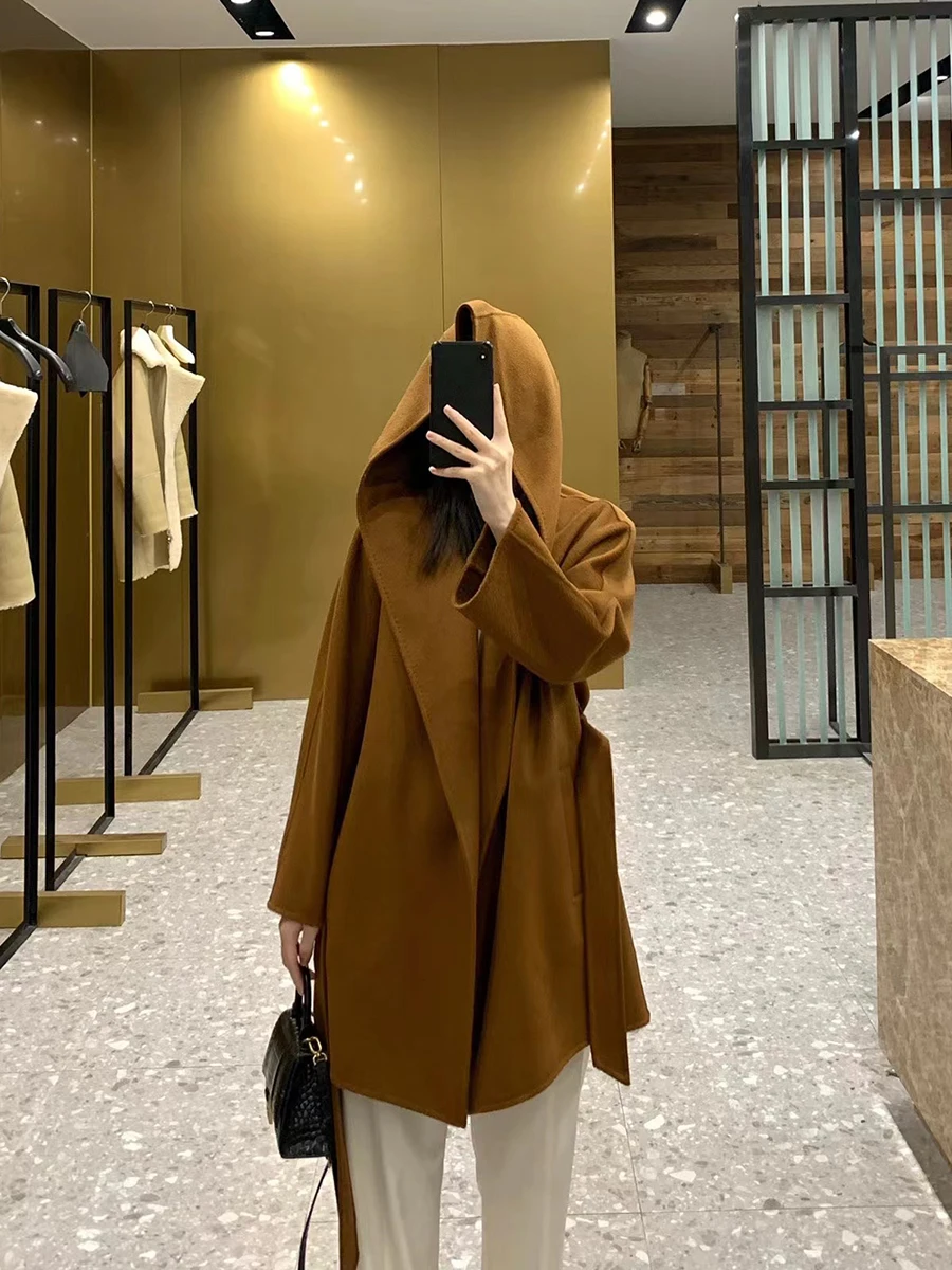 Valdese Water Corrugated Double-sided Cashmere Coat 100%Cashmere Short Wool Coat for Women