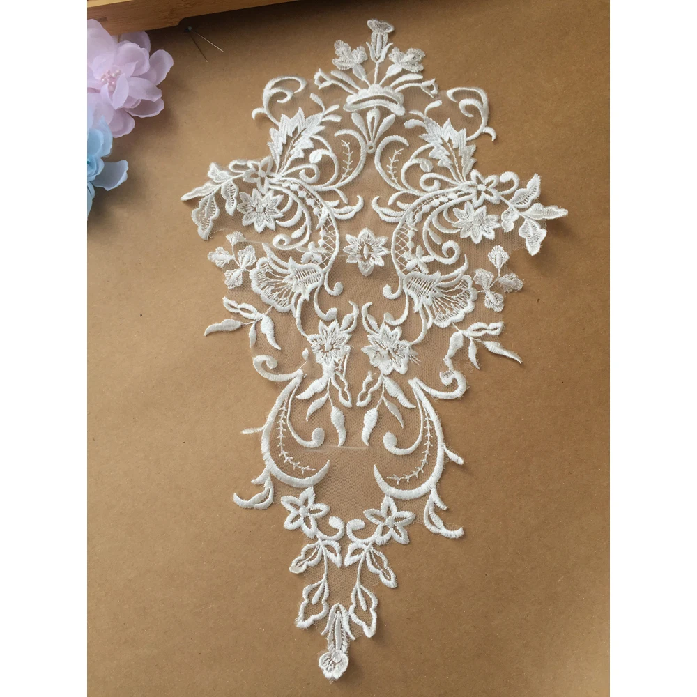 1Pc Gold Thread Lace Applique Handmade Flower Patch Bride Wedding Dress DIY Repair Accessories 42*27CM