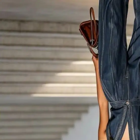 

Women's Halter Neck Denim Jumpsuit Sleeveless Deep V-Neck Wide Leg Denim Romper Vintage Inspired Retro Denim Overalls