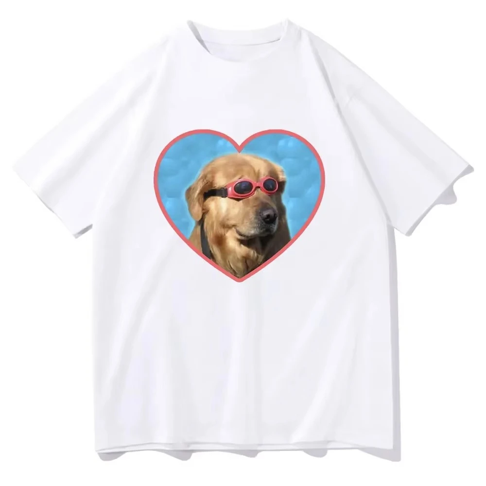 Golden Retriever Swimmer Dog with Sunglasses Graphic Tee Women Funny Doggo Love Casual Summer Street Tops