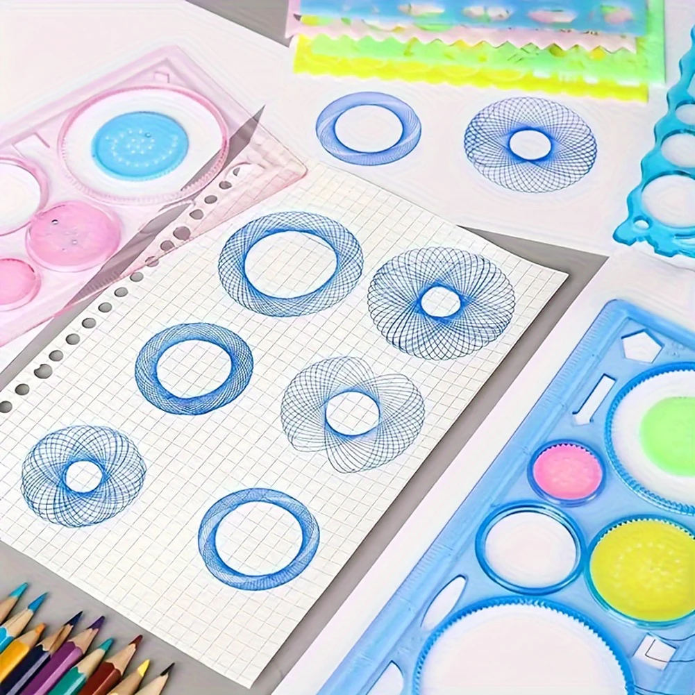 4/7 Stück multifunktionales Lineal, geometrische Spirale, Zeichnungsvorlage, Kunsthandwerk, Kindergeschenk, Lernspielzeug, vielseitiges Lineal