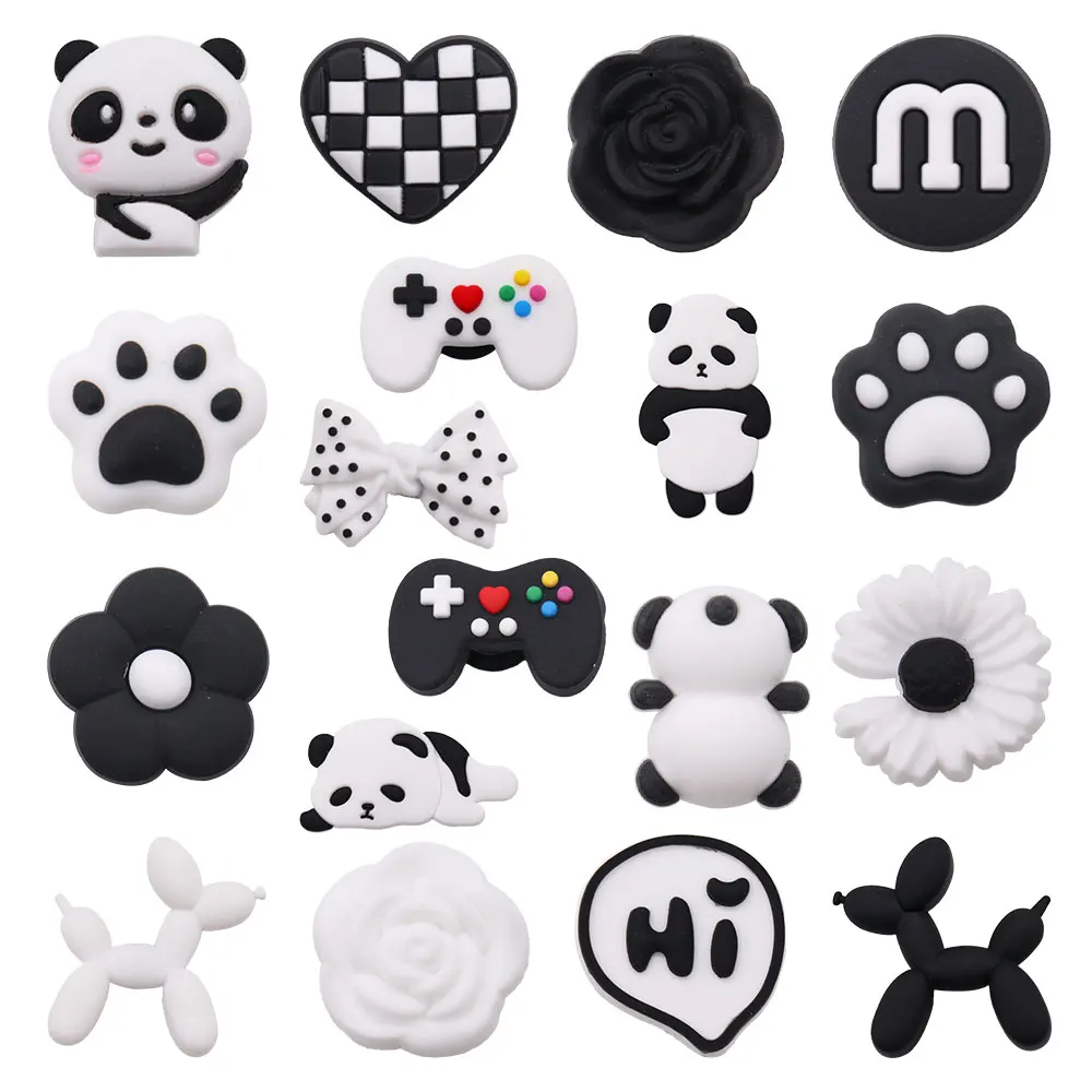 Dijes de PVC para zapatos de 50 piezas, Panda, Margarita blanca, perro, garra de gato, accesorios de adorno para zapatos, se ajustan a mochila DIY, regalo de fiesta, venta al por mayor