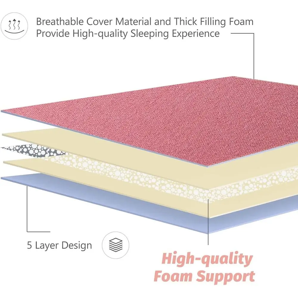 مرتبة فوتون قابلة للطي باللون الوردي مقاس كوين للبالغين - وسادة نوم سميكة للمهاجع أو المتسكع #5