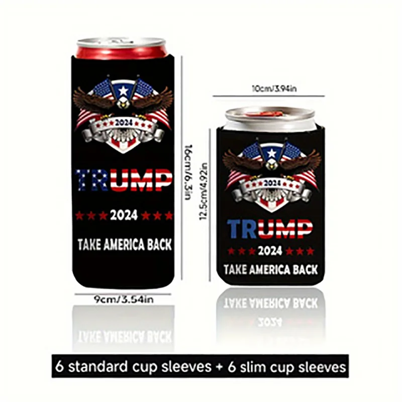 12 Piece American Flag Can Drink Sleeves Donald Trump Campaign Drink Sleeves Reusable Neoprene Insulated Sleeves US White House