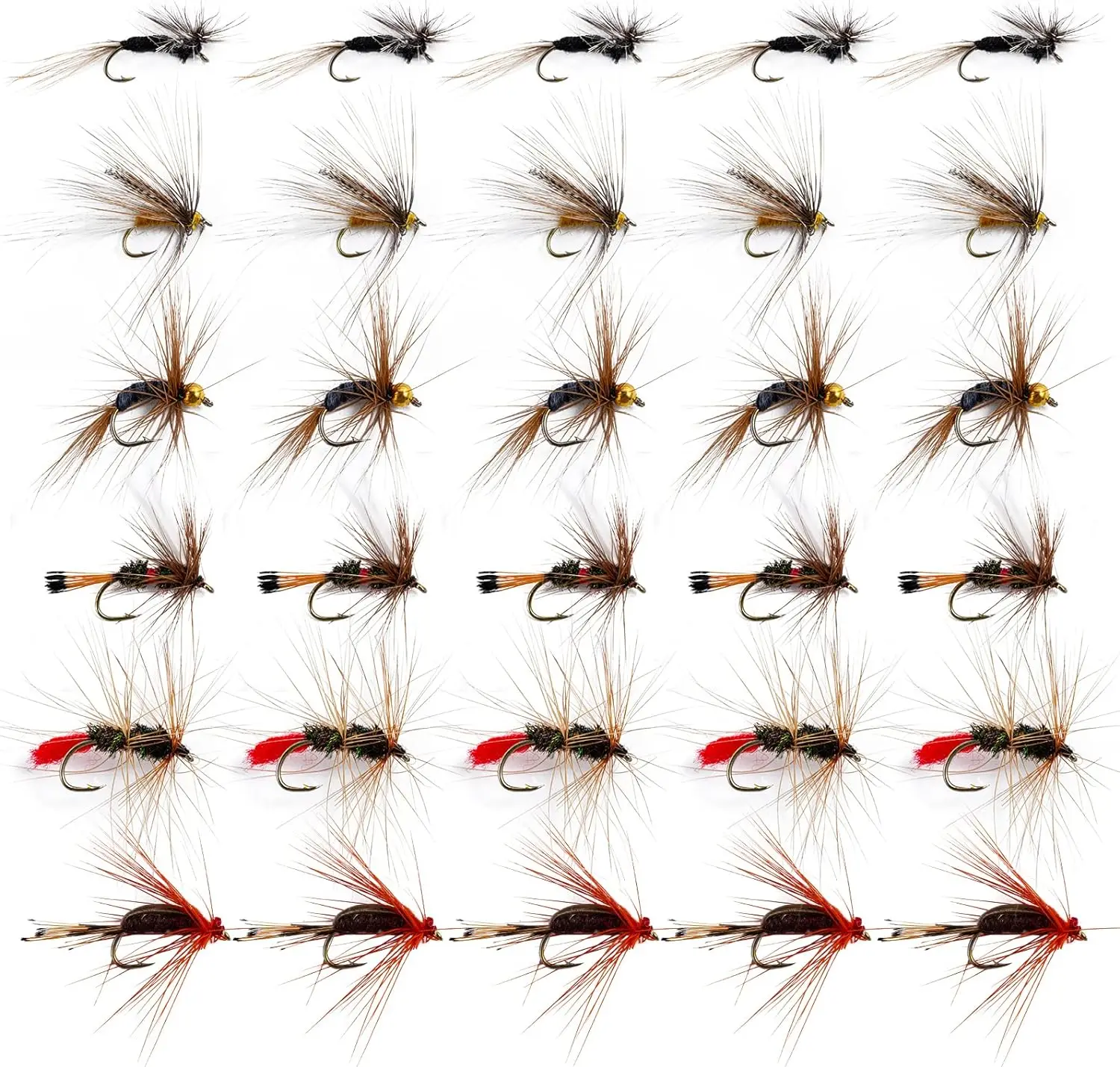 

Fwoska 30pcs Fly Fishing Lures Dry Flies Wet Flies Streamers Nymphs Flies