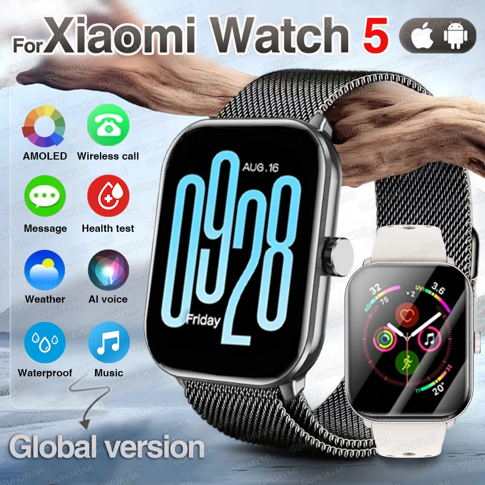 

For Xiaomi New Watch 5 Global version Smart Watch Men AMOLED Screen GPS Heart rate Sports Fitness Waterproof HD Call Bracelet
