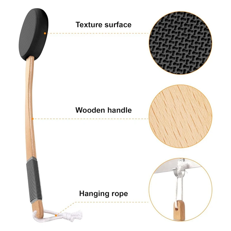 ABBN-Rückenlotion-Applikator mit langem Griff und 4 austauschbaren Pads, ideal für junge Leute und ältere Menschen – Schwarz.
