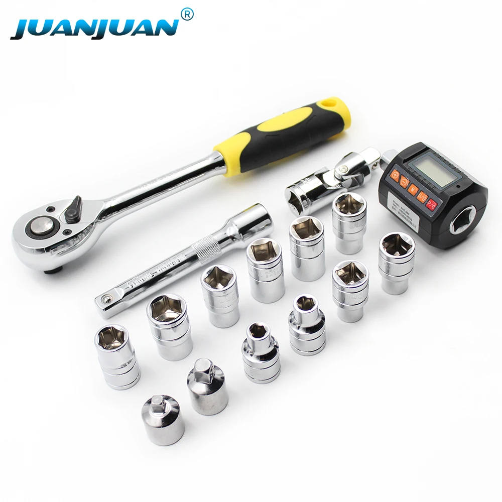 Electronic Digital Torque Gauge Set 3-200N.m Ratchet Wrench Socket Kit Peak Real-Time Torque Tester for Auto Repair Tools