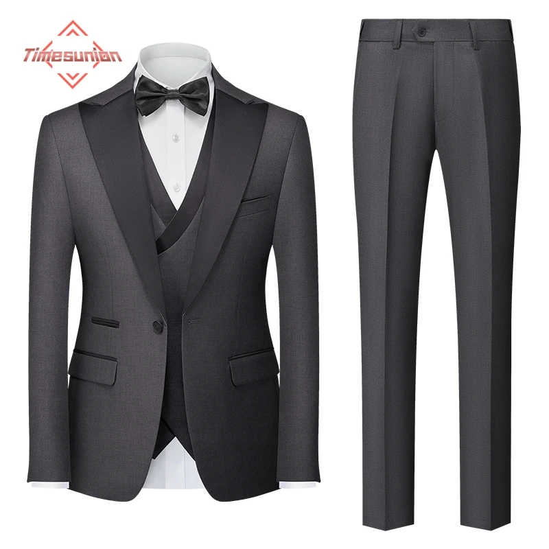 Luxury Brand Men's Slim British Wedding Solid Color Dress Blazer Male Three Piece Suit Coat Vest Pants Trousers Waistcoat