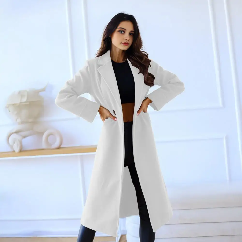 Polyester Women Jacket Women's Wool Blend Midi Coat Classic Notch Lapel Overcoat Single Breasted Pea Trench for Fall Winter