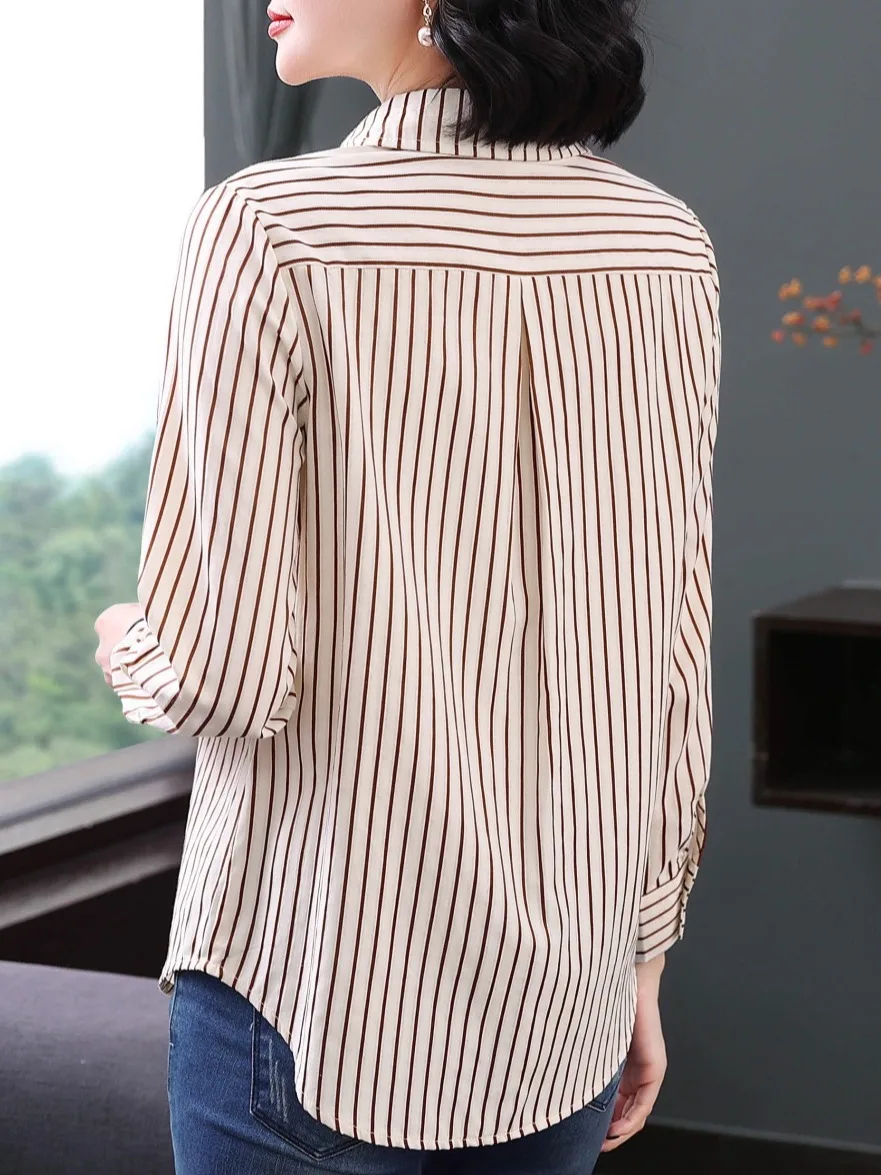 여성용 스트라이프 롱 스웨터 2025 신상 슬리 오픈 가디건 가을 아우터 중년 엄마 봄 가을 상의 베이스 스웨터