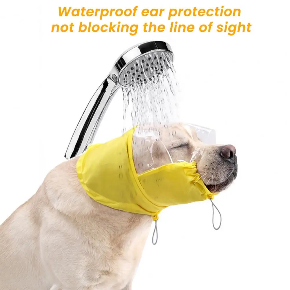 Dog Shower Cap with Transparent Visor Waterproof Pet Ear Protection Bath Hat Adjustable Head Cover for Small Medium Pets