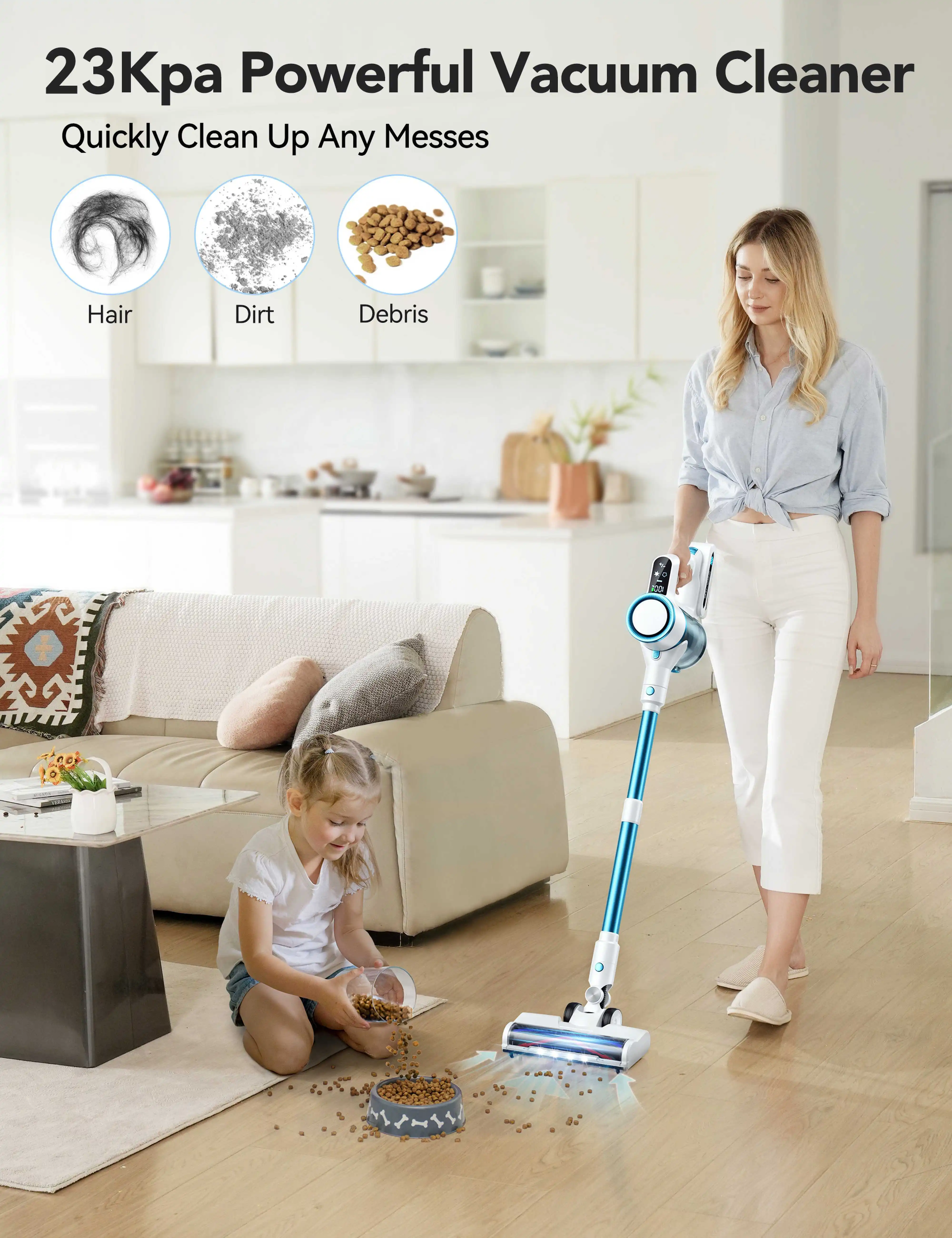 

150W Cordless Vacuum Cleaner High Efficiency Particulate Air Filter Filtration 20 Kpa Powerful Stick Vacuum Cleaner for Home wit