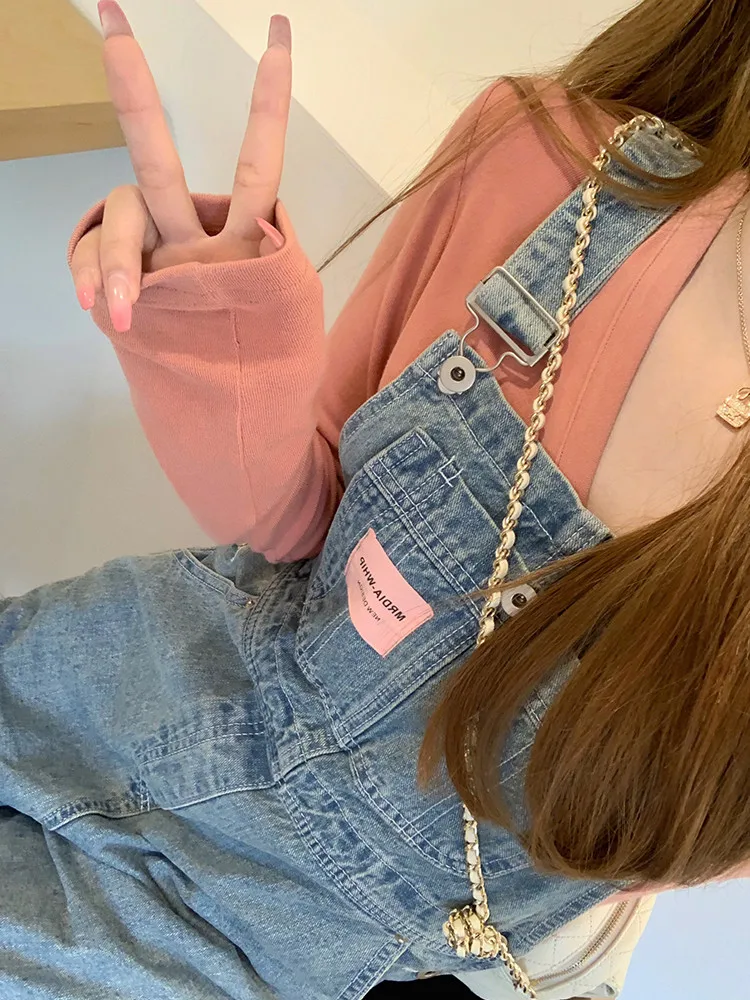 

Свободные повседневные джинсовые комбинезоны с высокой талией, женские весенне-летние новые брюки маленького размера Thea, джинсовая ткань с покрытием бренда, длинные брюки