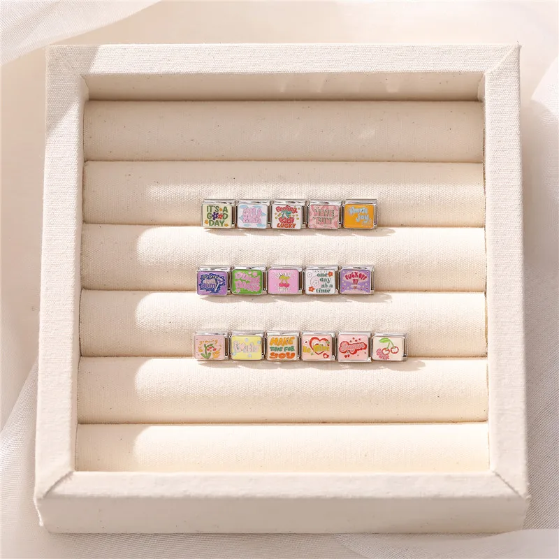 الفن تصميم الكلمات الملونة محظوظ السلطة متعة يكون لي سحر الإيطالية رابط صالح 9 مللي متر الفولاذ المقاوم للصدأ سوار الرجال النساء DIY بها بنفسك صنع