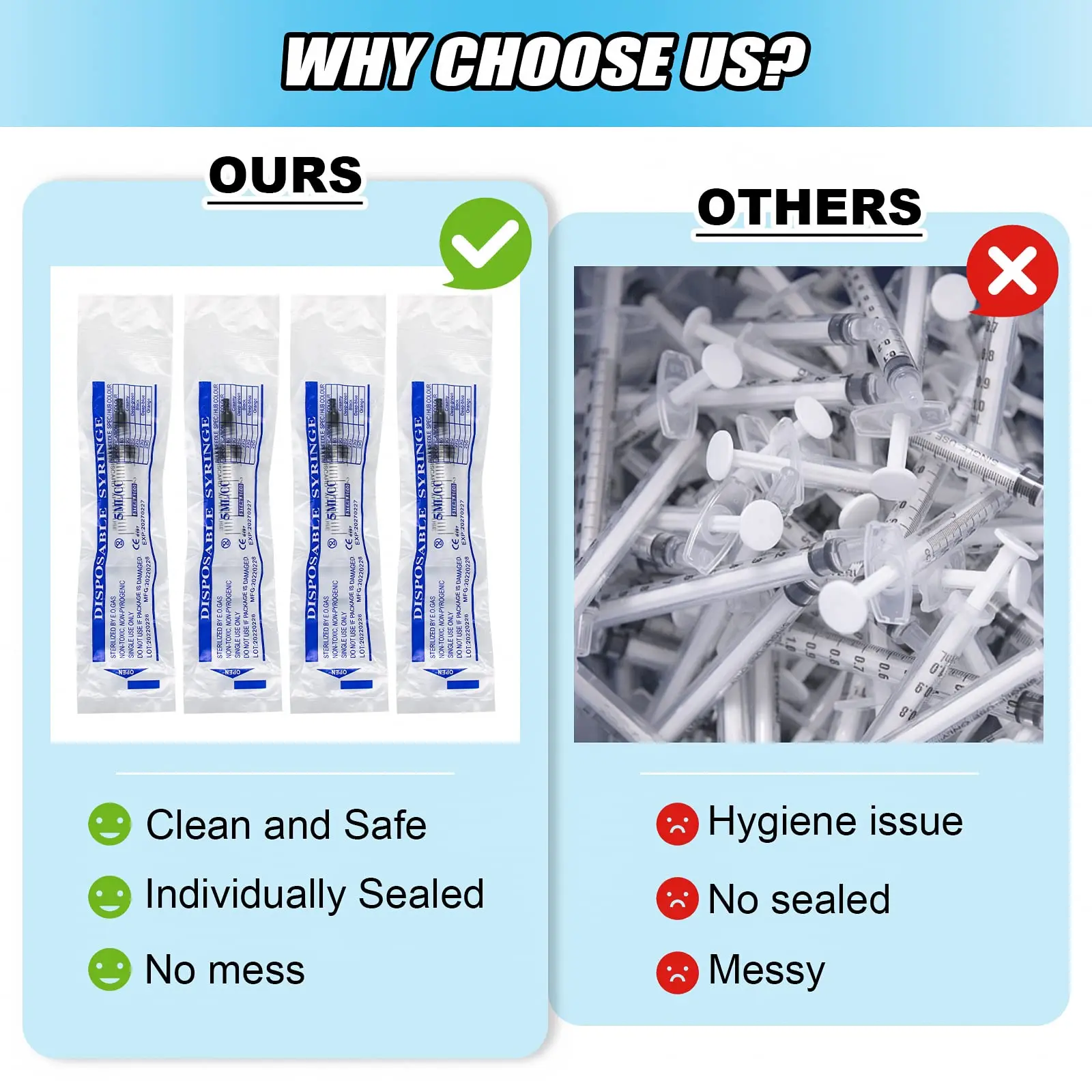 100 قطعة 5 مللي حقنة قفل لور مع غطاء حاقن معقم ملفوف بشكل فردي لتوزيع الغراء السائل