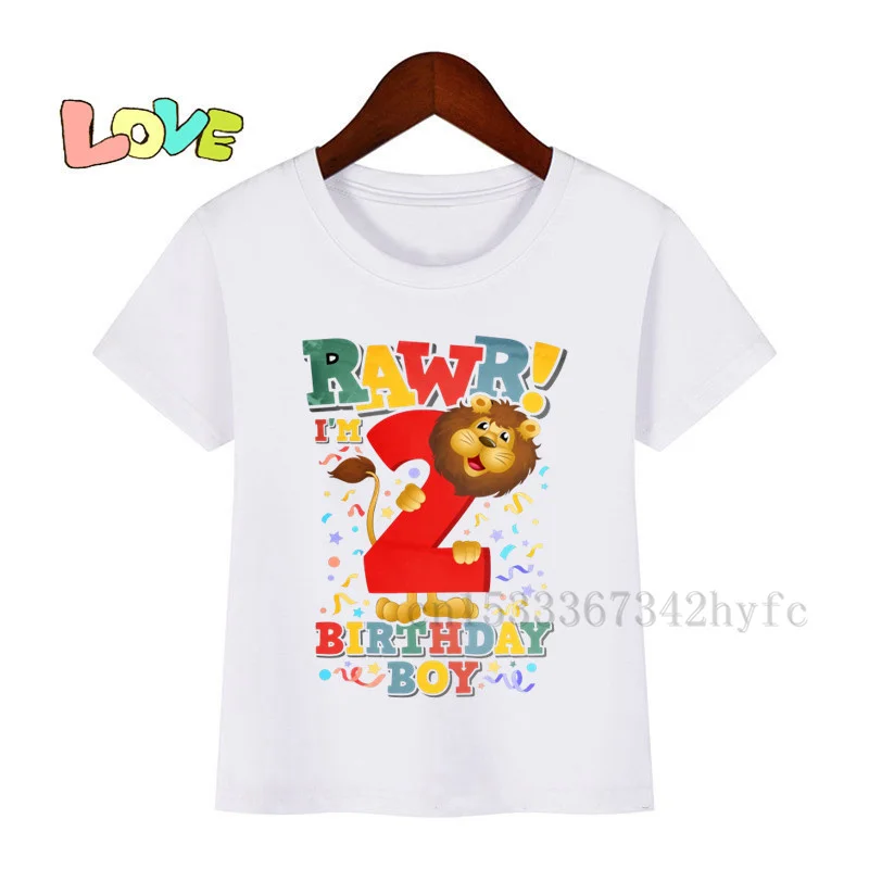 Boys and girls cartoon lion cute T-shirt children's printed birthday digital casual T-shirt white baby T-shirt